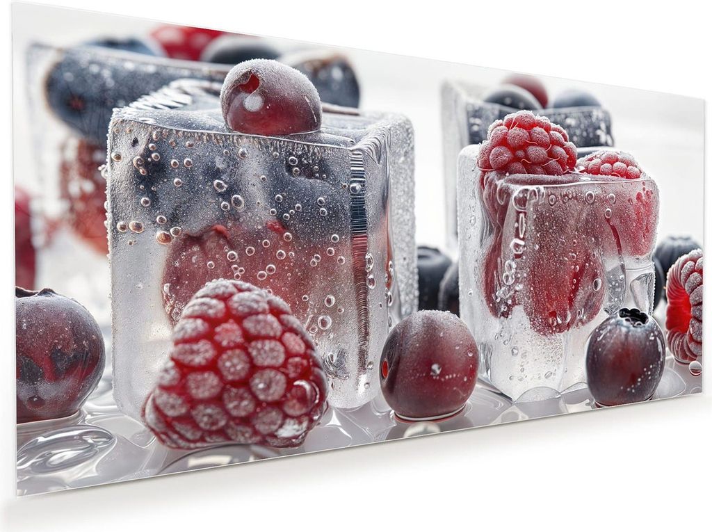 Glasbild 120x60cm in XXL für Wohnzimmer, Schlafzimmer Motiv Gefrorene Beeren
