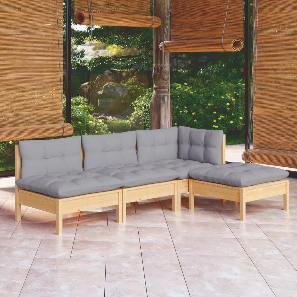Maison Exclusive - 4-tlg. Garten-Lounge-Set mit Grauen Kissen Kiefernholz