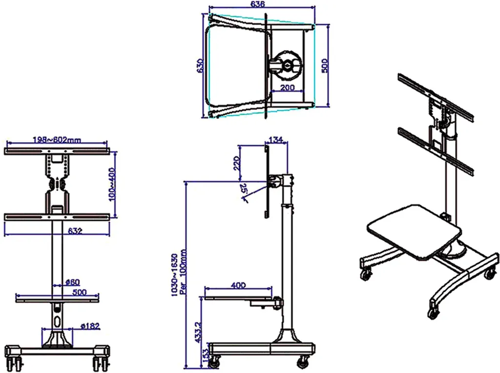 Support TV roulettes 35kg max meuble écran LCD inclinable - 5