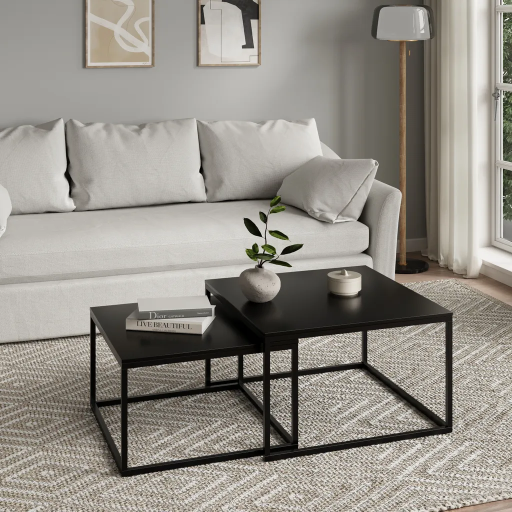 Optimisez votre Espace avec cette Table Basse Gigogne Carrée Noire TWIN
