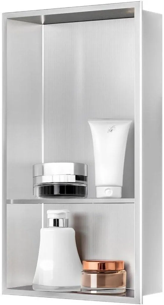 Douche murale inox nickel 30x60 cm avec tablette de confort intégrée
