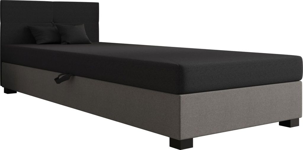 AURA SOFA Boxspringbett SILO 110x195 Komplett-Set mit Bonell Matratze, Polsterbett mit Bettkästen - Grau/Dunkelgrau, SAWANA 21/05