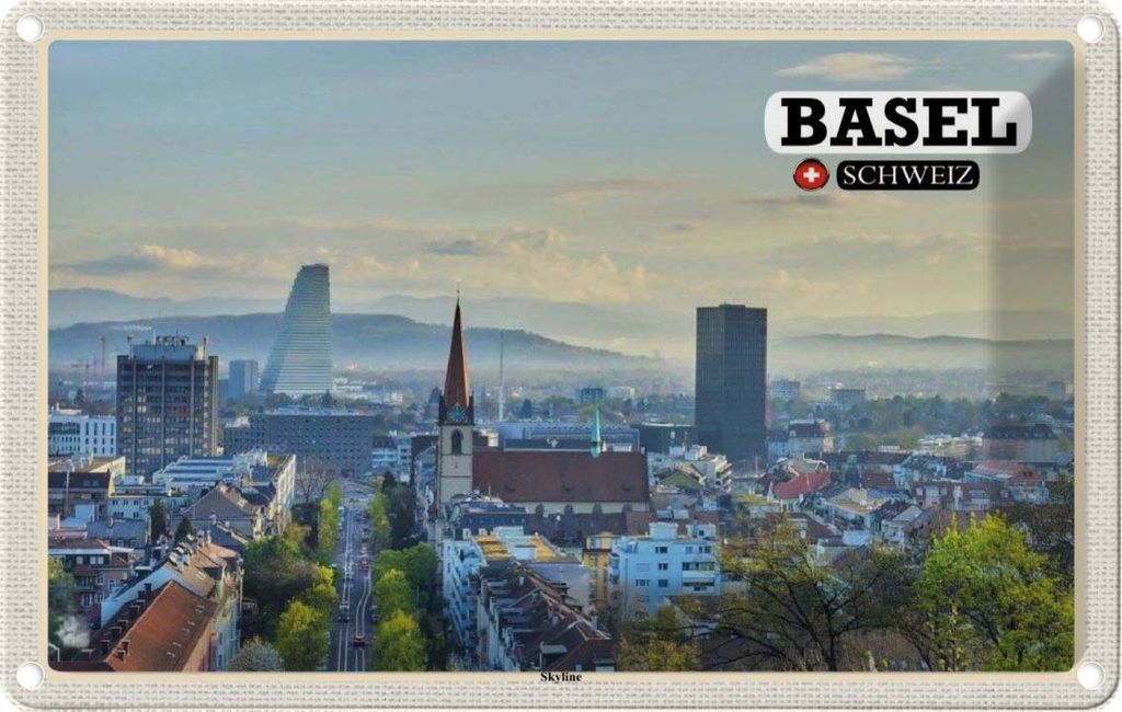 vianmo Blechschild 12x18 cm Basel Schweiz Skyline Bildmotiv Reisemotiv Abenteuer Reisen
