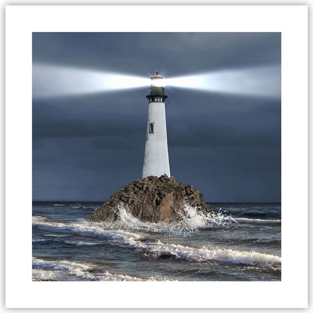 Poster - Poster ohne Rahmen - Leuchtturm Meer - 40x40 cm - Wand Bild - Wanddeko - Wandbilder - Kunstposter - Wandposter - Bilder - Kunstdruck - Wan...