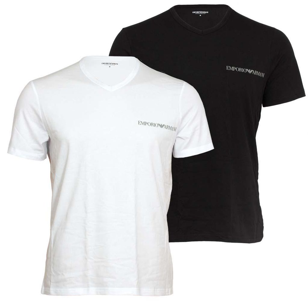 Emporio Armani Herren T-Shirt V-Ausschnitt 2er Pack | Baumwolle & Elasthan Regular Fit EM000392 AF20669 Weiß/Schwarz XL