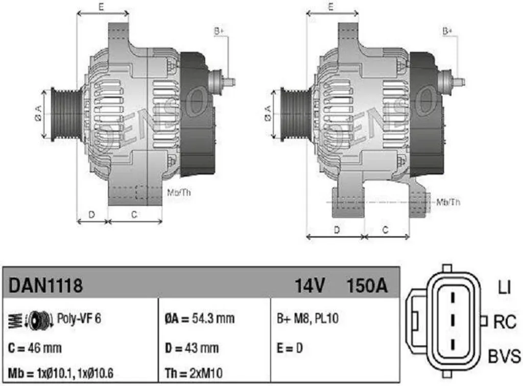Alternateur Triphasé Denso DAN1118 pour Circuits Électriques de Véhicule