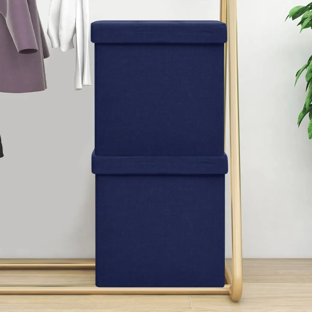 The Living Store Sgabelli Pieghevoli con Vano Blu | Set 2 Pezzi Lino