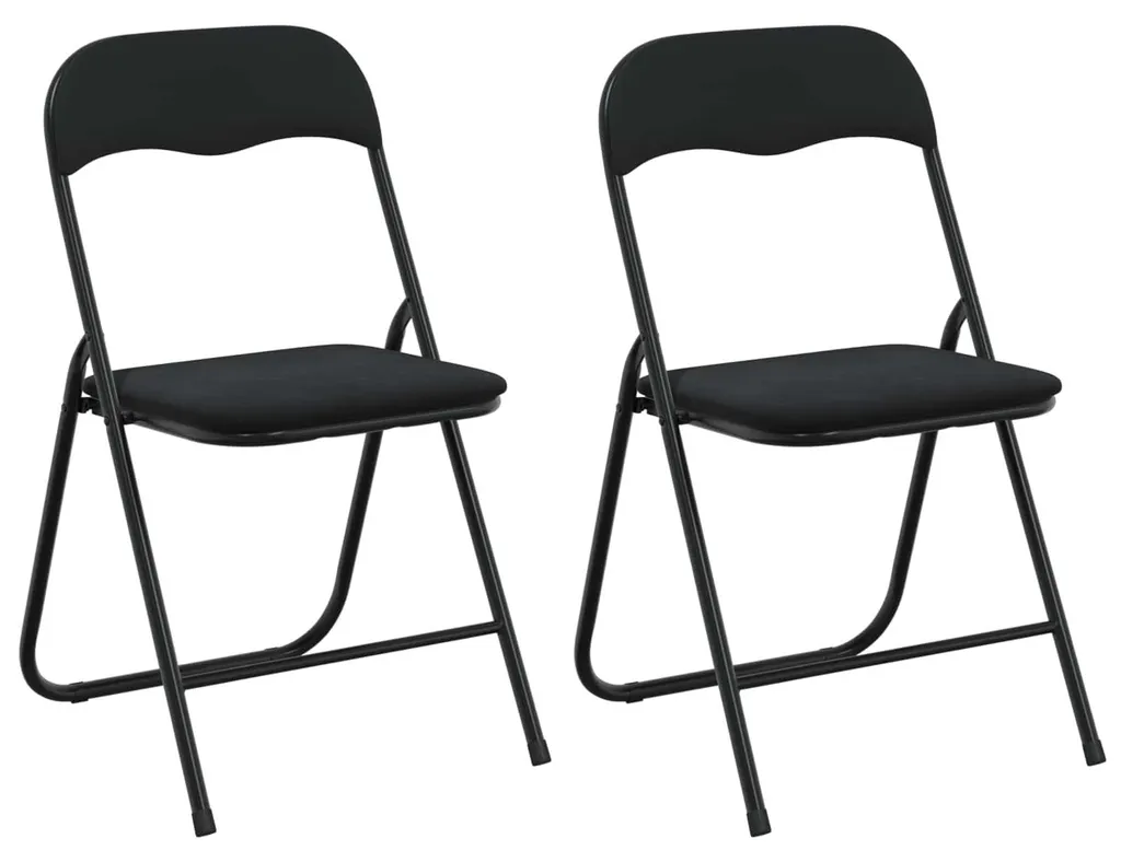 Chaise pliante velours noir vidaXL lot de 2 avec assise rembourrée douce