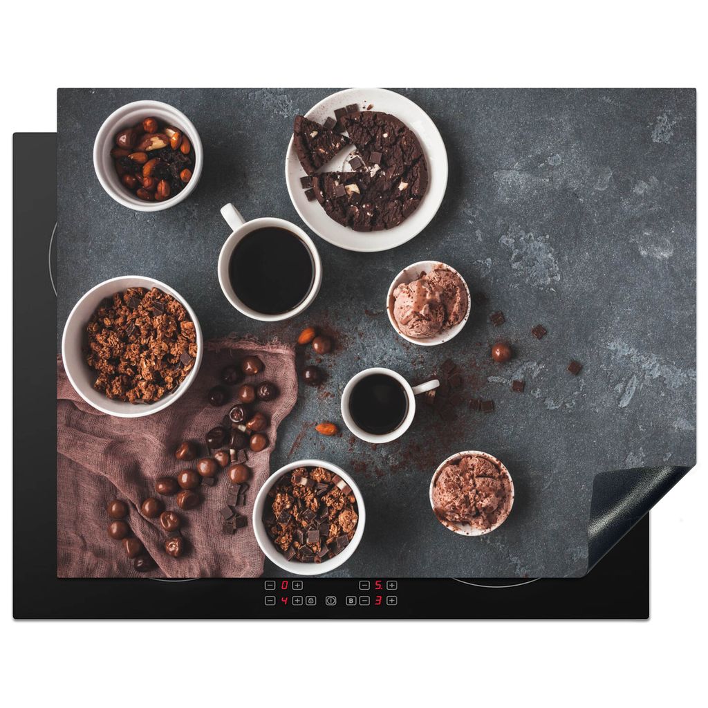 KitchenYeah Herdabdeckplatte Kaffee - Schokolade - Beton , 77x59cm, Küche Deko, Glaskeramikkochfeld Herdabdeckung, Abdeckplatte fùr Kochfeld