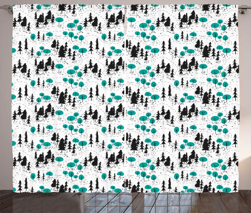 Rideau à fronces pour chambre motif forêt et bois gris 280x225 cm