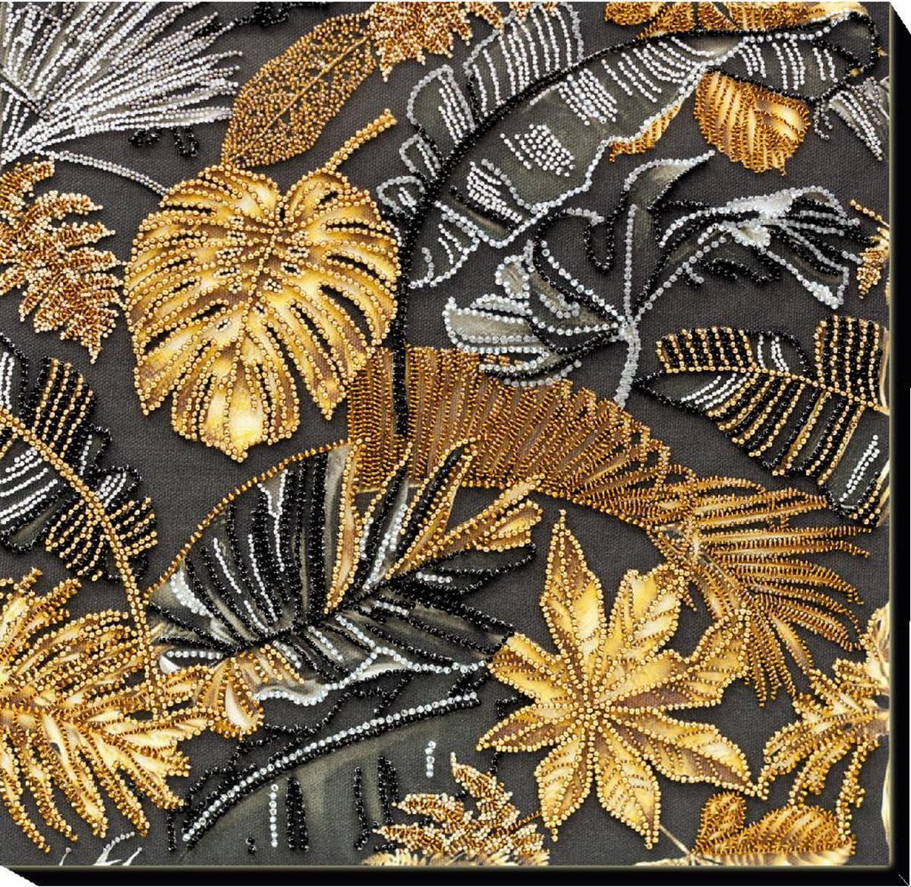 Abris Art Perlenstich Set "Goldene Tropen", bedruckt, 30x30cm