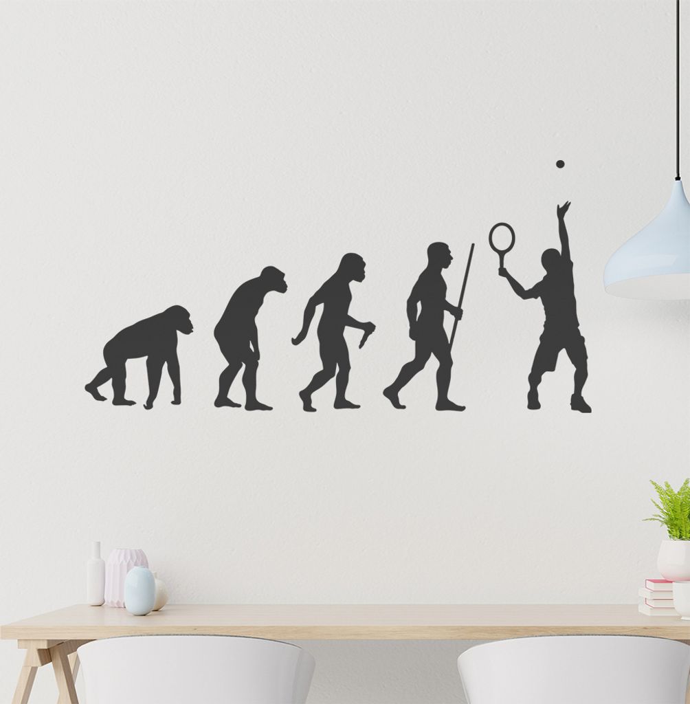 Tennisspieler Evolution Wandtattoo Wandaufkleber Wall Sticker - Dekoration, Küche, Wohnzimmer, Schlafzimmer, Badezimmer
