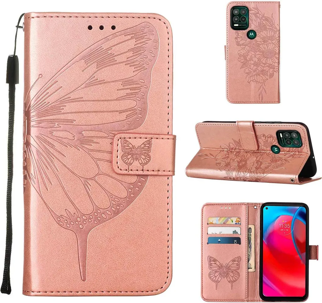 Custodia Elegante Farfalla Moto G Stylus 5G 2021 Oro Rosa