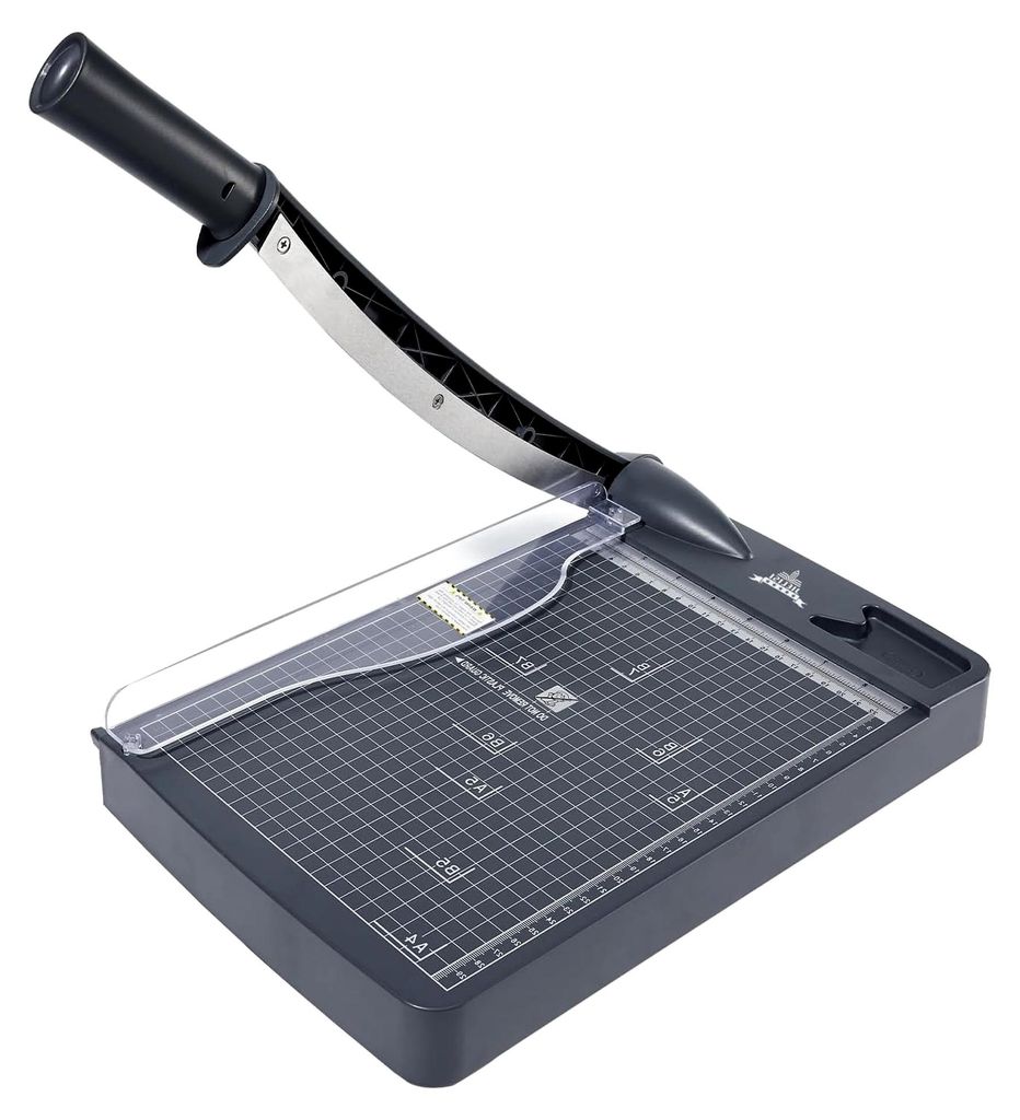 Papierschneider (Bis 80g A4, 12 Blatt Schneidleistung) Manuelle Schneidemaschine, Hebelschneider für Papier und Fotos, Dunkelgrau