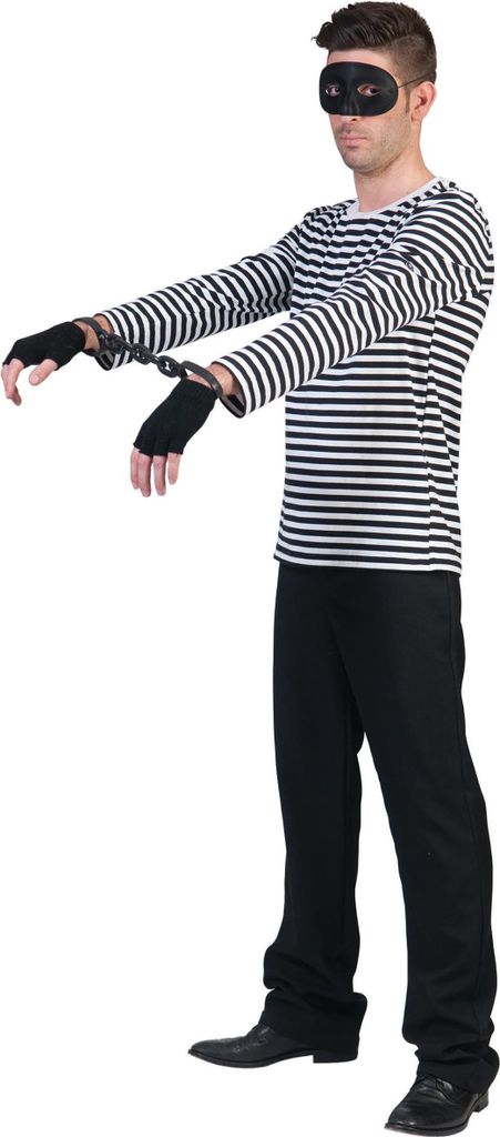 Mime/Fransman T-shirt Heer Gestreept Zwart-Wit L