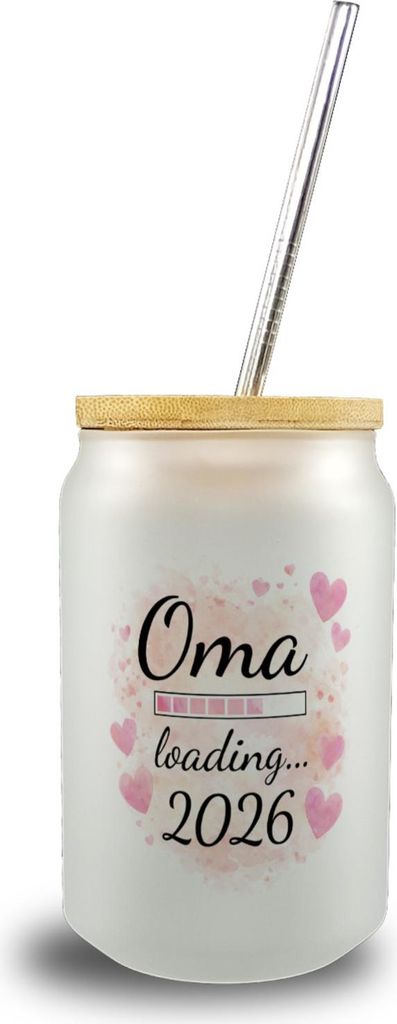Rosa Herzen Oma Trinkglas mit Bambusdeckel Oma loading... 2026