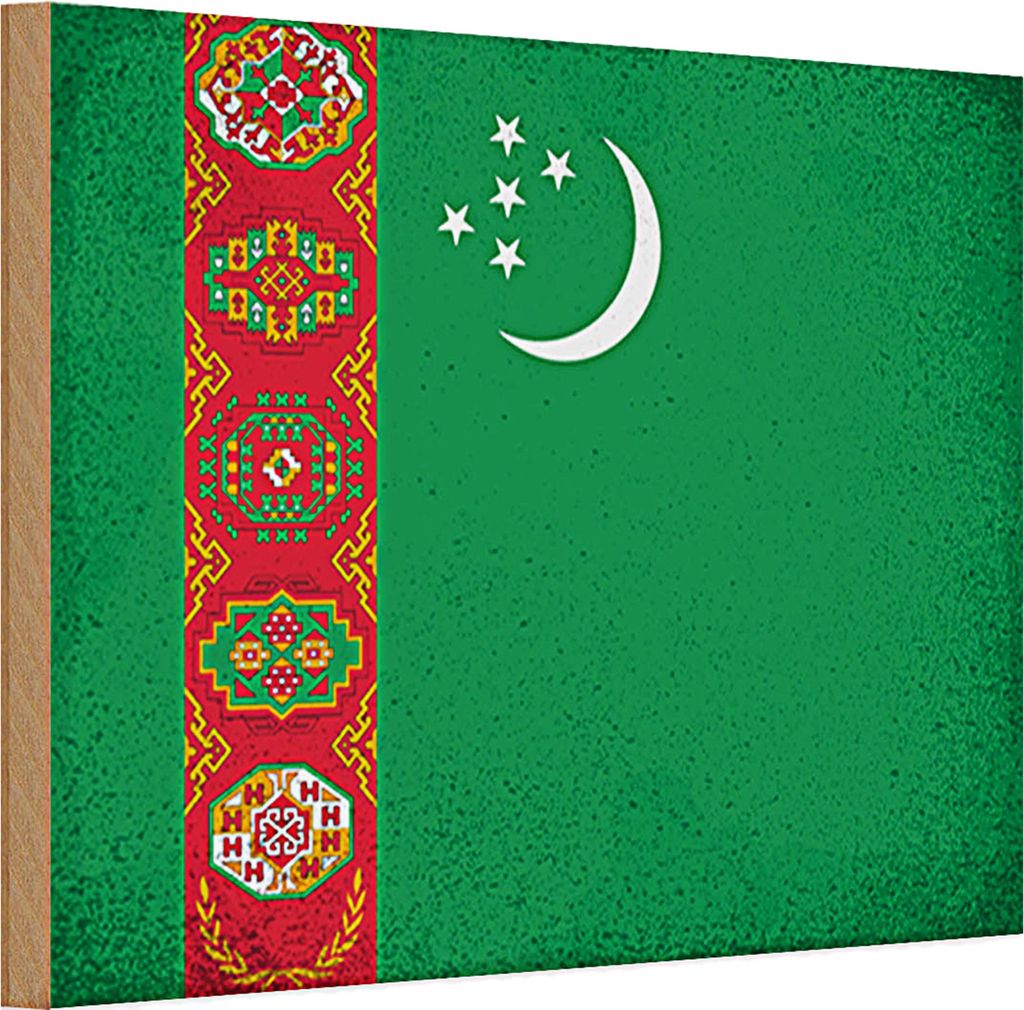 Holzschild Flagge Turkmenistan 30x20cm Flag Vintage