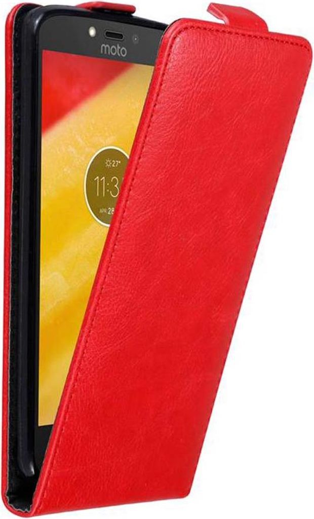 Cadorabo Hülle für Motorola MOTO C PLUS Schutz Hülle in Rot Flip Etui Handyhülle Case Cover