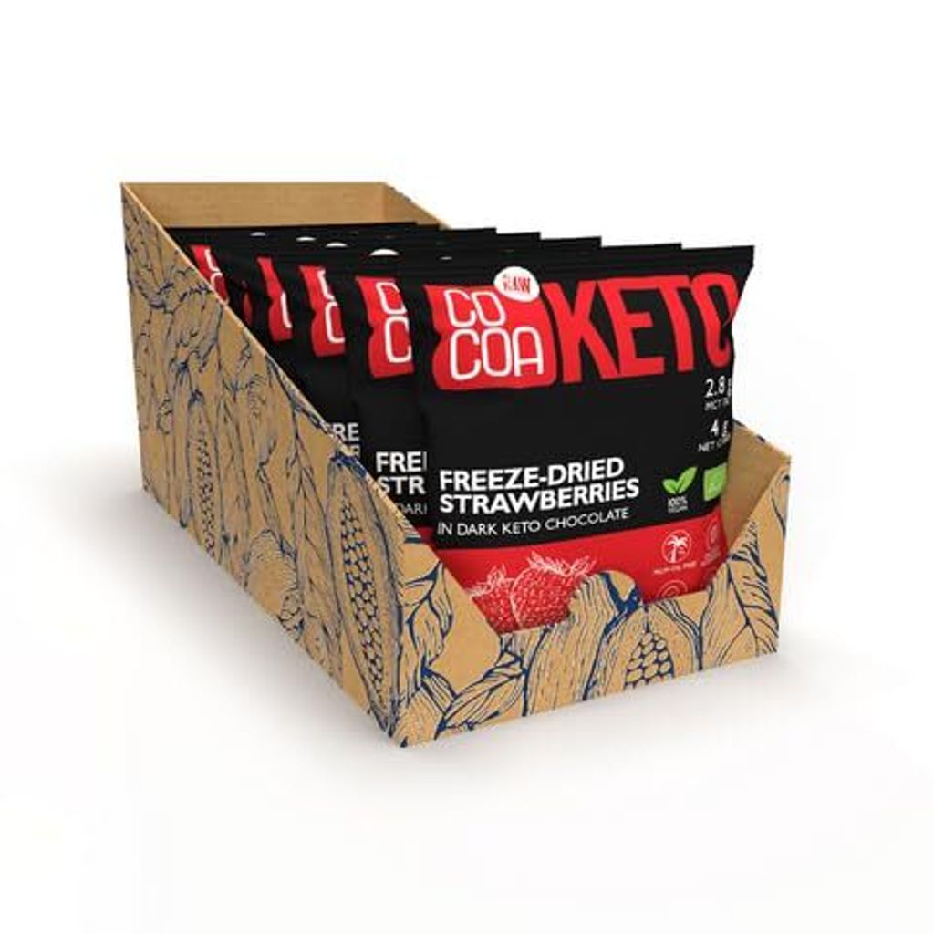 COCOA Erdbeeren in Schokolade Keto Snack 7x40g Box mit MCT Öl Zuckerfrei Vegan 4g Kohlenhydrate Low Carb