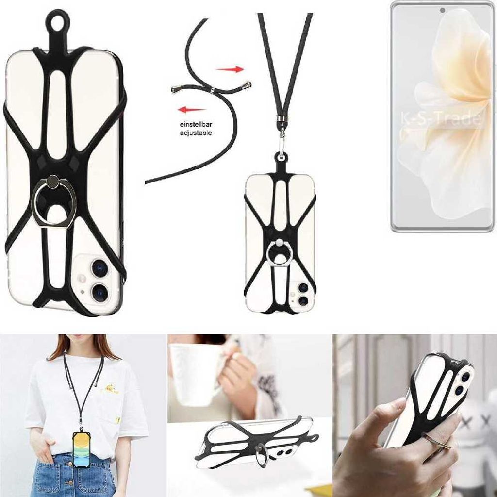 K-S-Trade 3in1 Handykette Handyband Handykordel Halsband Smartphone-Ring Handy-Ring kompatibel mit Vivo V40 Lite 4G Fingerhalterung Handyring