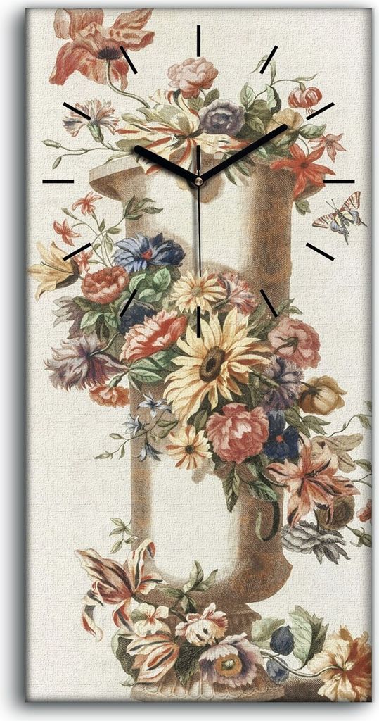 Wanduhr Uhr Wandbild Leinwand Geräuschlos 30x60 Gemälde Blumen Pflanzen Kunst - schwarze Hände