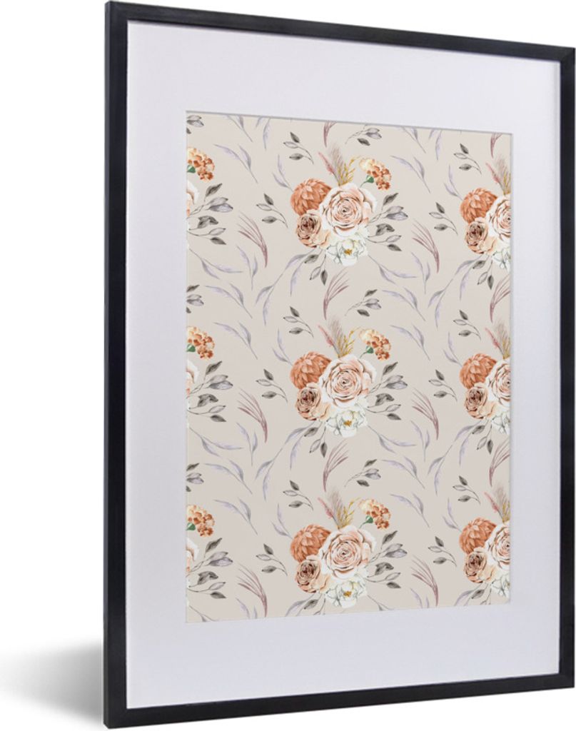 MuchoWow Gerahmtes Poster Blumen - Blätter - böhmisch 30x40 cm - Poster mit Schwarzem Bilderrahmen Wandposter Rahmen Foto Bilder - Wandposter S...