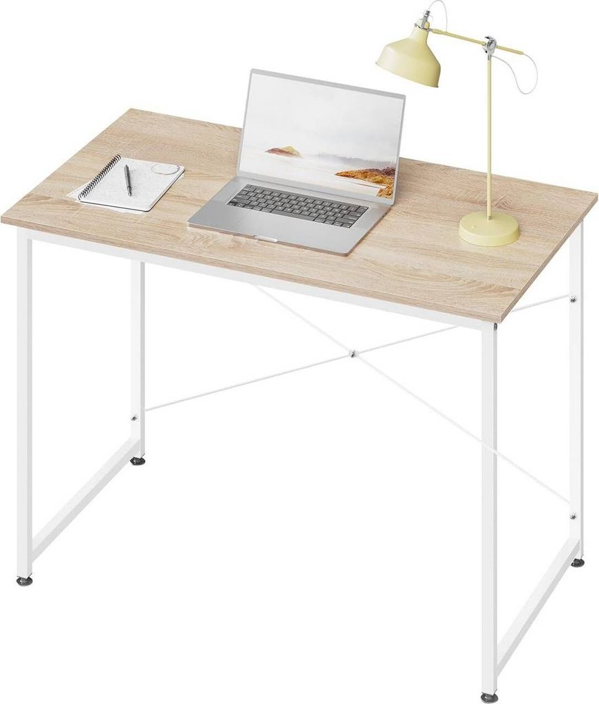 WOLTU Schreibtisch, mit Metallgestell, aus Holzwerkstoff, 100x50x75 cm, Helle Eiche