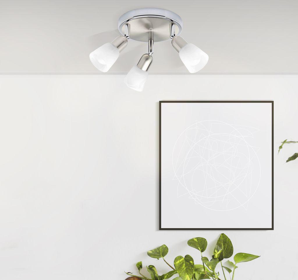 BRILLIANT Spotrondell Sofia | Deckenstrahler | Metall/Glas | chrom/weiß | Köpfe schwenkbar | 3-flammig | 3x E14 max. 40 W