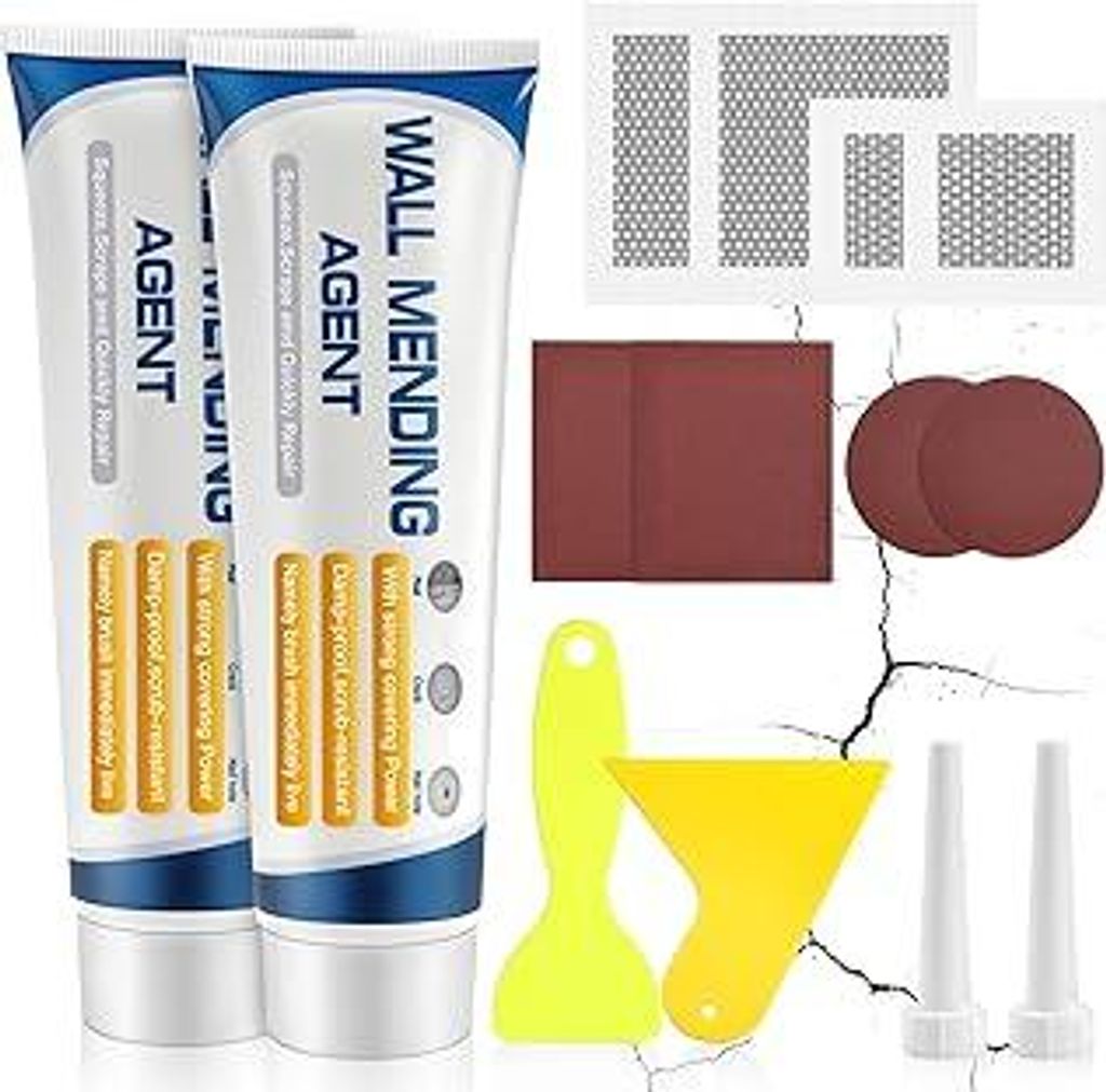 flintronic Spachtelmasse Weiß Innen, 200g Wand Reparatur Reparaturspachtel Set mit Spachtel, Schleifpapier, Flicken, Fertigspachtel Weiß Innen, W...