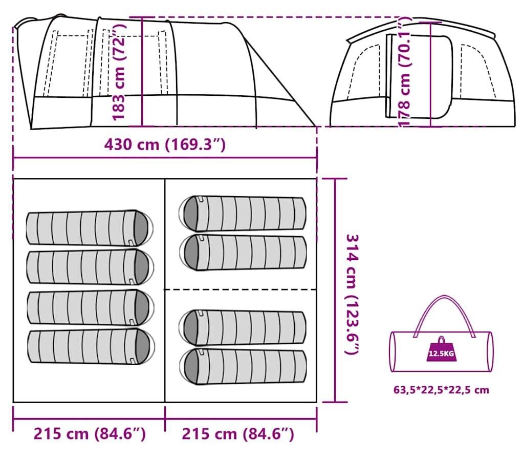 vidaXL Tunnel-Familienzelt 8 Personen Grün Wasserdicht Produktbild 