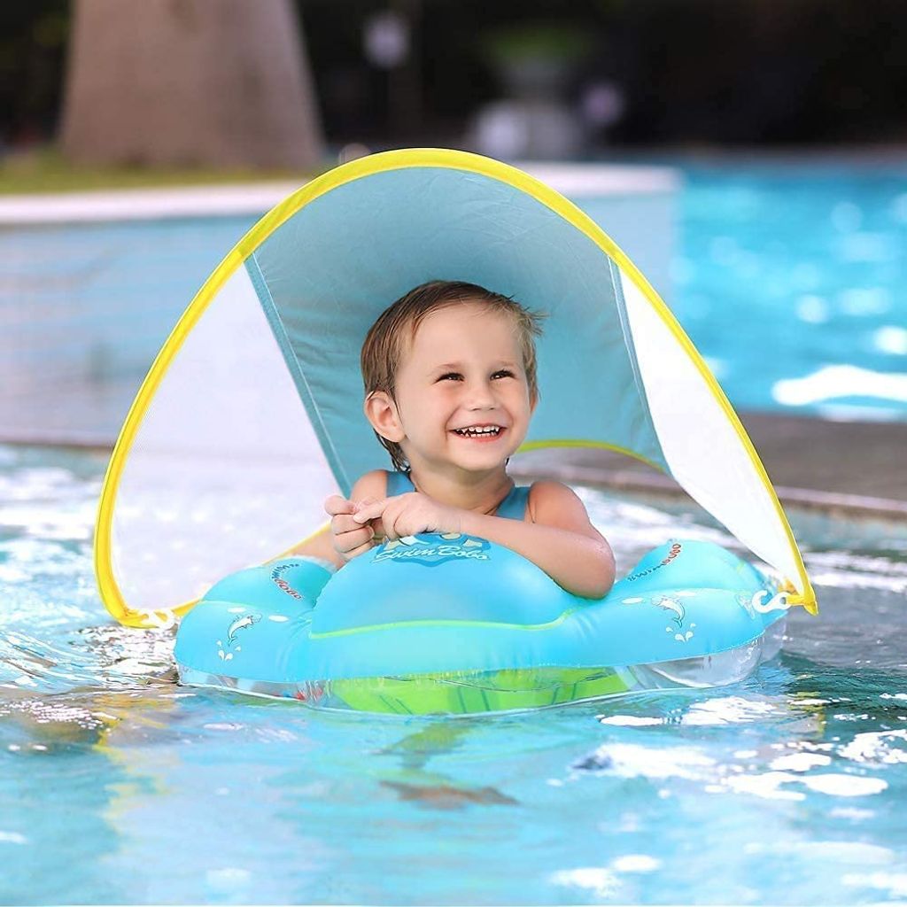 Baby Schwimmen Schwimmtrainer mit Abnehmbarem Sonnendach Baby Schwimmring 