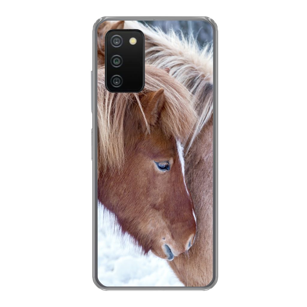 MuchoWow Handyhülle Schutzhülle Hülle für Samsung Galaxy A03s Pferde - Fohlen - Schnee Silikon Softcase Handy Hülle - Schutz