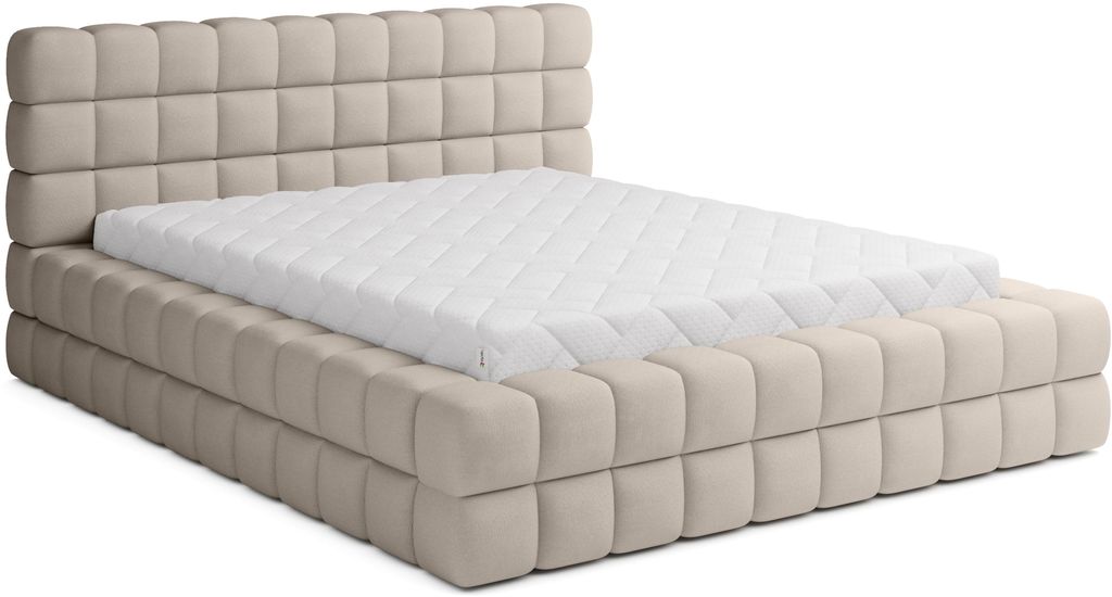 Krudox DIZ Polsterbett 180x200 cm Beige Doppelbett mit Bettkasten Kopfteil Metallrahmen Bettgestell mit Stauraum Modernes Bett ohne Matratze