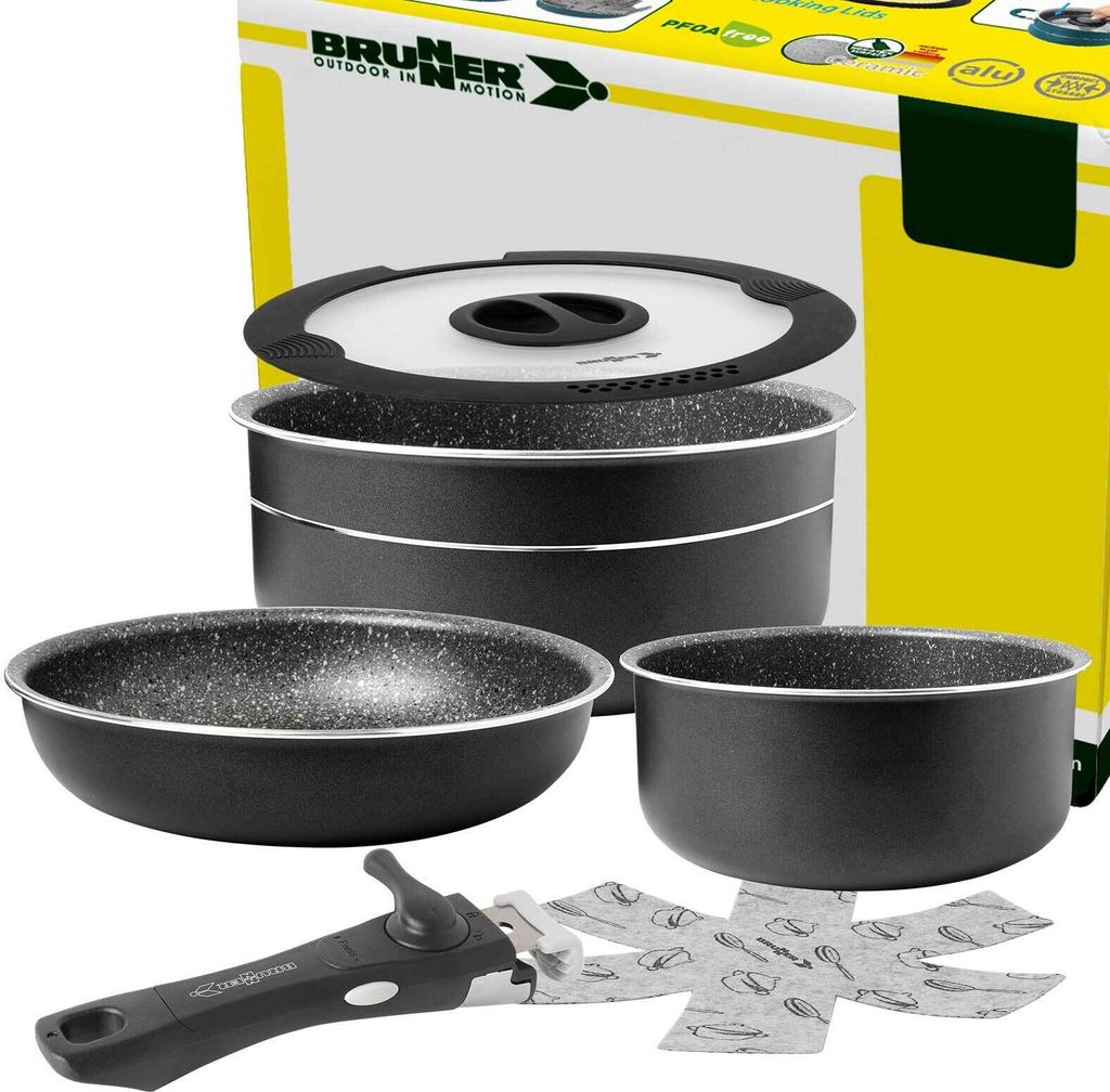 BRUNNER Camping Kochgeschirr Topfset | Alu | PIRATE Spacemaster, ø20cm 5+1teilig