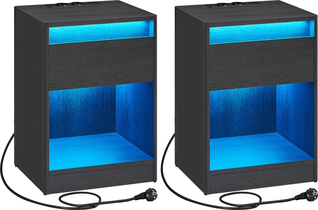 Nachttisch mit einstellbarer LED-Beleuchtung, 2er Set, Produktbild 