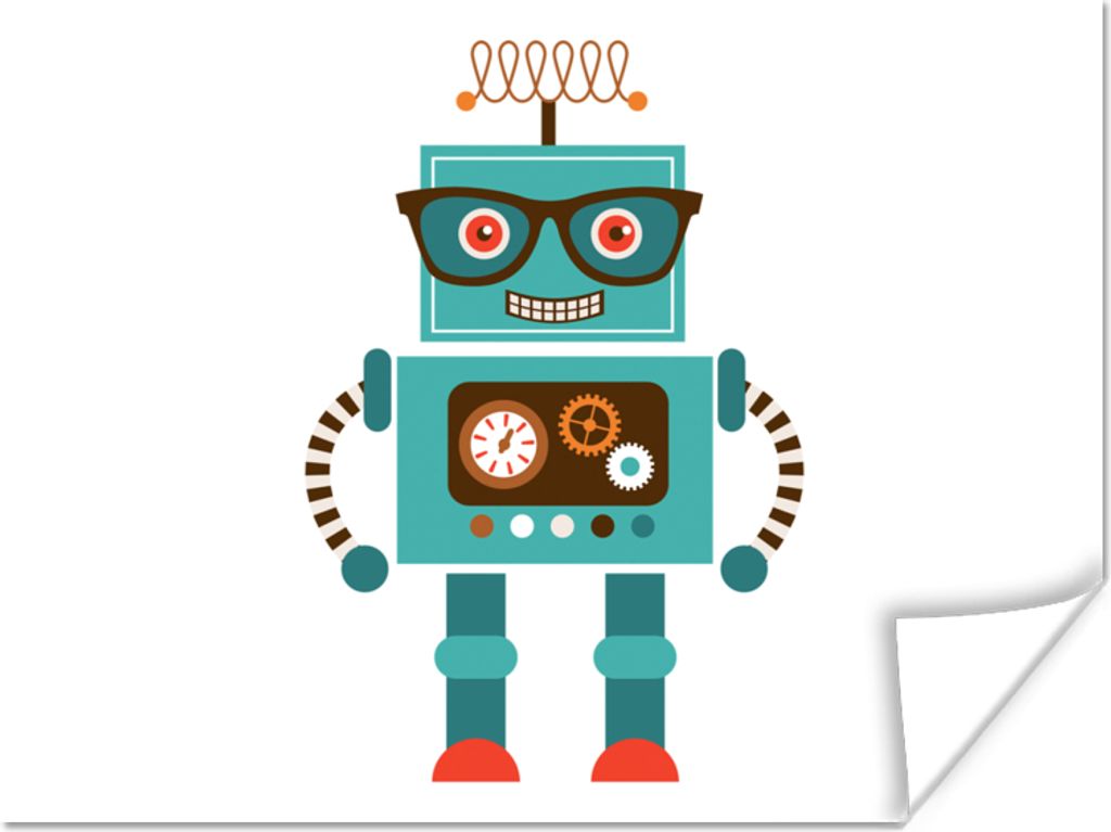 MuchoWow Poster Roboter - Brille - Zahnräder - Gesicht - Jungen - Kinder 80x60 cm - Kunst für zu Hause