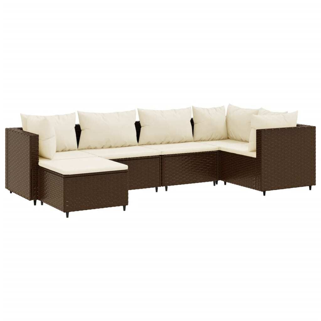 6-tlg. Garten-Lounge-Set mit Kissen Braun Poly Rattan Produktbild 