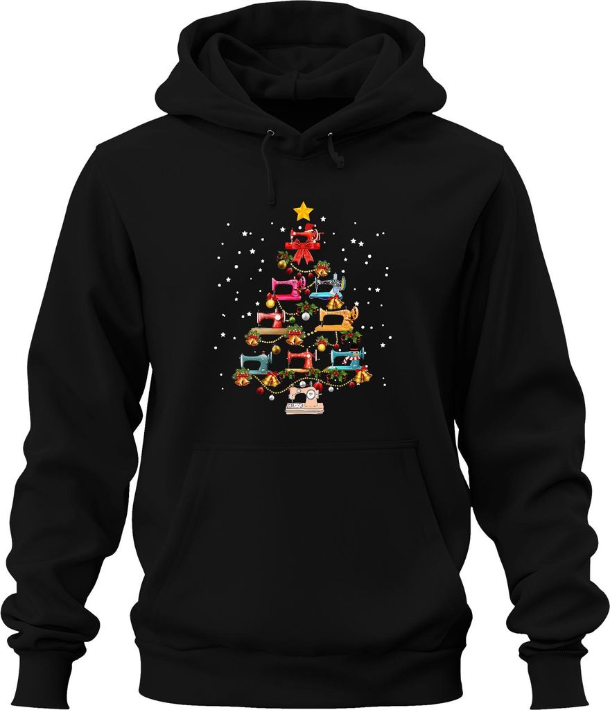 Nähmaschine Weihnachten Tannenbaum Schneeflocken Handwerk Geschenk Uni Hoodie Kapuzenpullover, Schwarz, XL