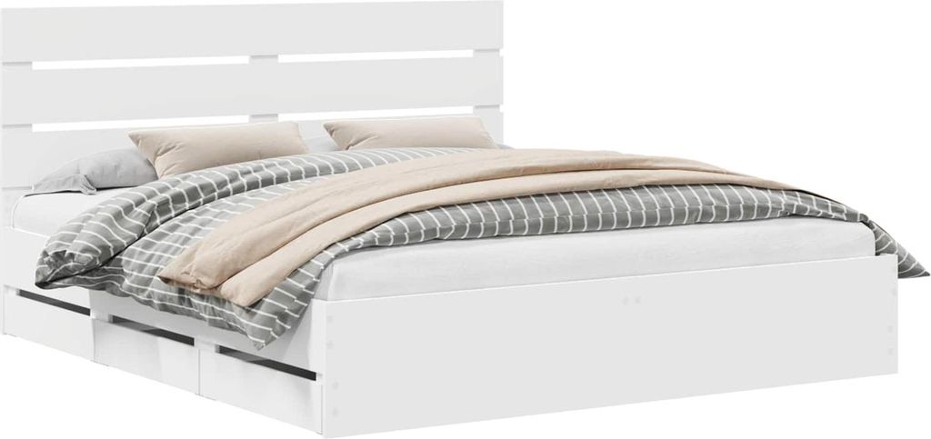 vidaXL Bettrahmen mit Schubladen Weiß 180 x 200 cm Ingenieurs Holz