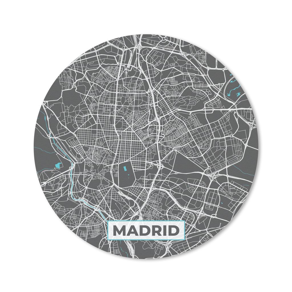 MuchoWow Mauspad Mousepad Madrid - Blau - Karte - Stadtplan 50x50 cm - Mousepads - Maus Mat - Pad - Mausunterlage - Vinyl