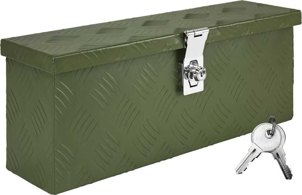 Deichselbox Grün Werkzeugkasten Truckbox Alu Box Anhänger Kiste mit Deckel Abschließbar Alubox Transportbox Werkzeugbox Aluminium Aufbewahrungsb...