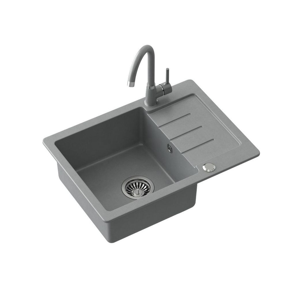 QUADRON Spülbecken Granitspüle Küche | Größe: 60x44x18,5 cm, Farbe: Grau | JOHNNY 116 Küchenspüle Einbeckenspüle Set: Granitspüle + Küche...