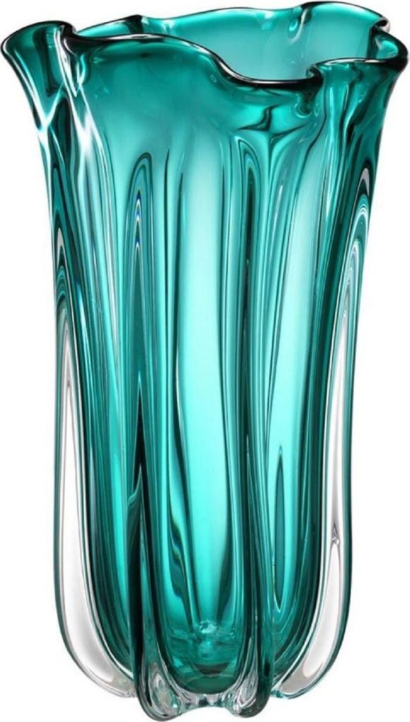 Casa Padrino Luxus Glas Vase / Blumenvase Türkis Ø 19 x H. 34 cm - Deko Accessoires