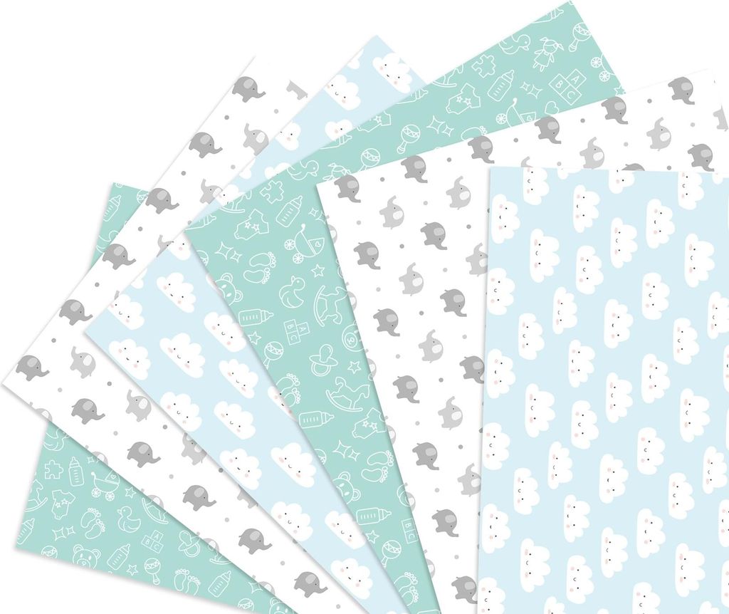 Geschenkpapier Baby Jungen Geburt Taufe, 6 Bögen Kinder Geschenkpapier, DIN A2 Motiv-Papier, Geschenkverpackung, zur Geburt Taufe Junge