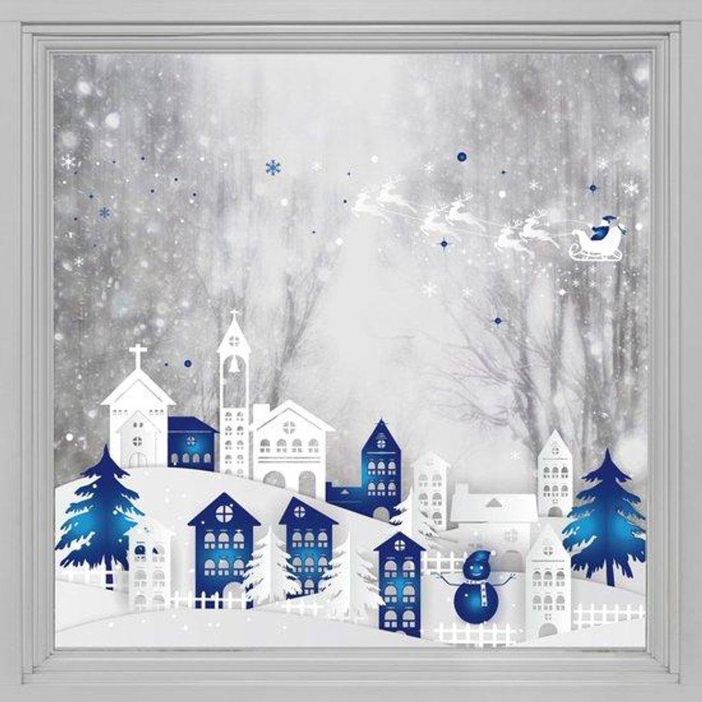 Kerstman Statische Raamfolie Dubbelzijdige Sneeuwvlok Glasfolie Anti-UV Kerstdecoratie Huis