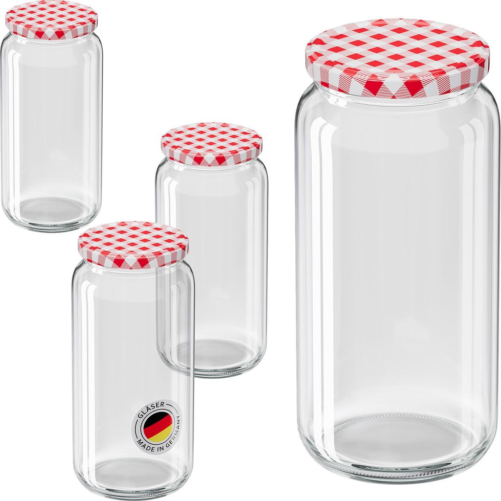WELLGRO 3 x 1045 ml Einmachgläser mit Schraubdeckel TO 82 – Produktbild 