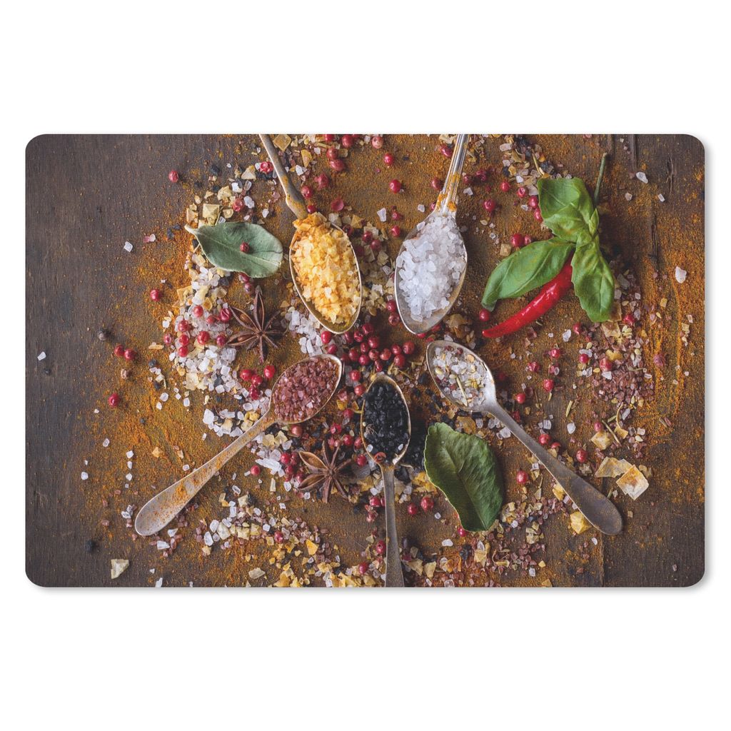 MuchoWow Mauspad Mousepad Gewürze - Kräuter - Löffel - Salz - Braun - Küche 27x18 cm - Mousepads - Maus Mat - Pad - Mausunterlage - Büroarti...