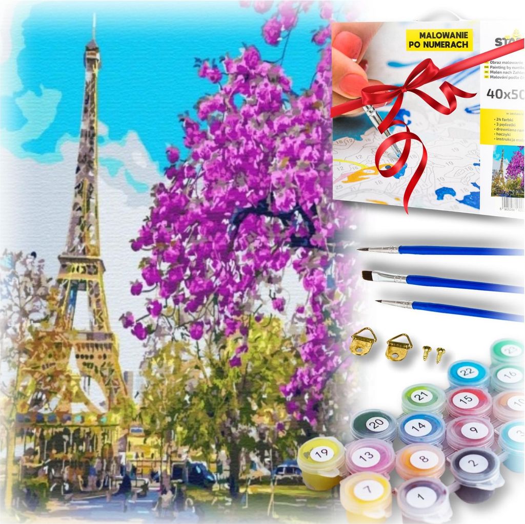 Malen-nach-Zahlen-Set mit Rahmen, Künstlerpinseln, Eiffelbaum