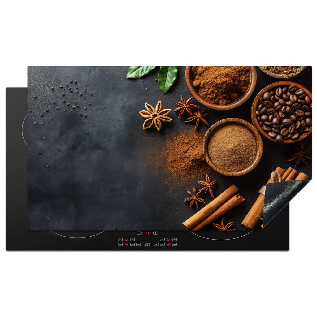 KitchenYeah Herdabdeckplatte Zimt - Kaffee - Beton , 91x52cm, Küche Deko, Glaskeramikkochfeld Herdabdeckung, Abdeckplatte fùr Kochfeld