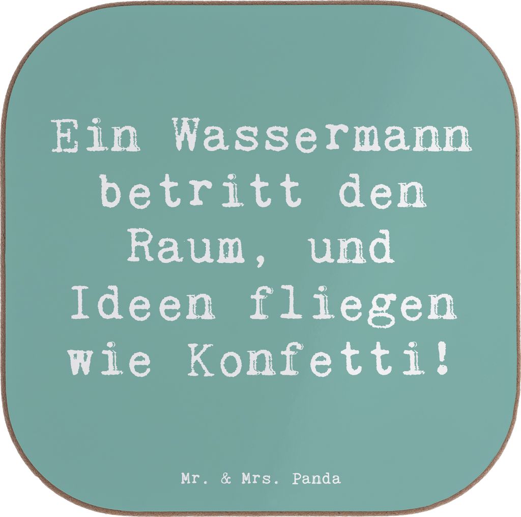 Mr. & Mrs. Panda Untersetzer Glas Spruch Wassermann Ideenflug - Meeresbrise - Geschenk, Tasse, Tassenuntersetzer, Kreativität, Coaster, Energie, T...